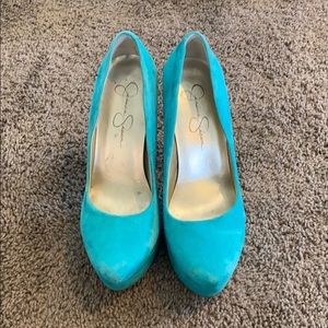 Jessica Simpson teal suede pumps